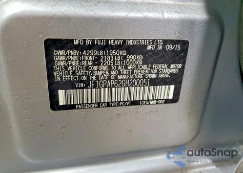 2016 Subaru Impreza Sport Premium z USA, uszkodzony, nr VIN JF1GPAP62GH200051